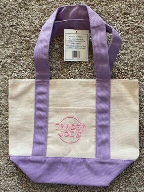 New with Tag Trader Joe's 2026 Spring Mini Pastel Purple Canvas Tote Bag